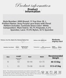 Tableau des tailles et guide matière pour chemise de nuit sexy en dentelle violette