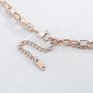 Rose gold double-layered titanium steel necklace with lobster clasp and bead chain