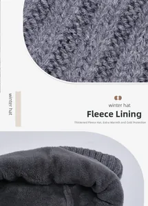 Close-up of winter knit hat featuring warm fleece lining and dense knitting detail
