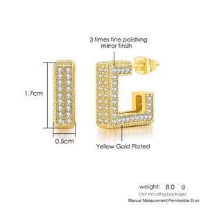 Iced out gold square hoop earrings with micro paved cubic zirconia stones for women