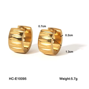 Detail view of gold-plated stainless steel earrings showing texture and dimensions