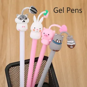 Cute Cartoon Animal Gel Pens Silicone Soft Rubber Head Dangling Charm Black Ink Needle Tip Smooth Writing Stationery For Students