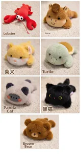 Detail of plush animal magnets featuring lobster, horse, shiba, turtle, cats and bear