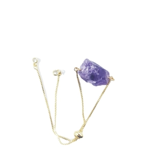 Bohemian adjustable gold chain bracelet with raw irregular purple amethyst crystal stone