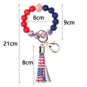 Portachiavi a bracciale con perline in silicone per il Giorno dell'Indipendenza con nappe