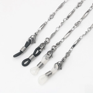 Polished stainless steel anti-slip eyewear chain with adjustable silicone loops