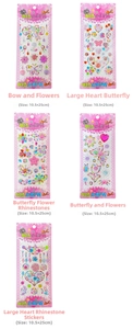 Five styles of colorful 3D heart and floral diamond stickers for DIY crafts, 10.5x25cm