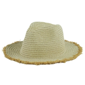 Classic wide brim straw sun hat with frayed edges for outdoor travel and beach wear