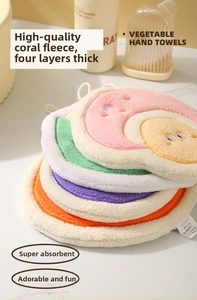 Hanging vegetable coral fleece hand towels with thick absorbent four-layer fabric