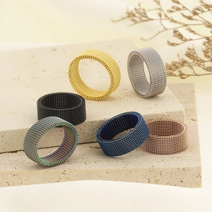 Mesh Ring Stainless Steel Woven Braided Band Jewelry For Men Women Minimalist Geometric Style Fashion Accessory