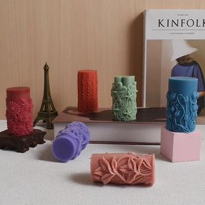 Cylindrical silicone molds for handmade embossed sunflower and lavender flower candles