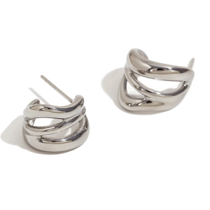 Elegant silver minimalist hollow wavy geometric stud earrings in stainless steel