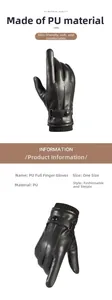 Detail of men's PU leather gloves with ribbed knit cuffs and adjustable wrist straps