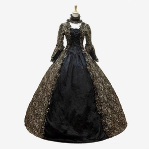 Victorian Gothic Palace Dress For Women Vintage Renaissance Floral Print Long Flare Sleeve Lace Ruffle Gown Performance