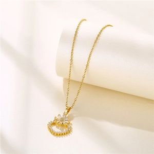 18k gold plated necklace with hollow zircon flower pendant on minimalist fine chain