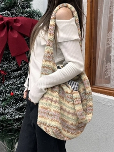 Rainbow plush tote bag with large capacity, soft colorful shoulder bag for winter fashion