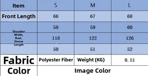 Size chart for women's knit polo sweater with measurements for S, M, and L sizes