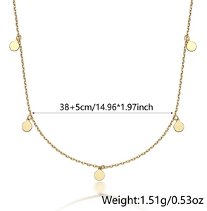 Detailed view of 925 sterling silver gold plated necklace with small round disc charms