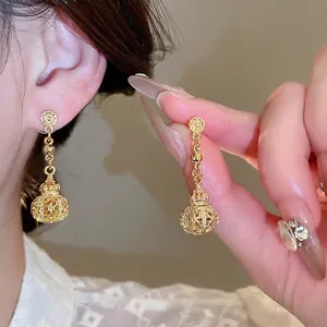 Vintage Hollow Lantern Drop Earrings For Women Gold Plated Alloy With 925 Sterling Silver Earring Post Palace Style Jewelry