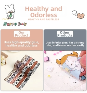 Detail of 6 rolls animal print washi tape showing clean removal and residue-free adhesive