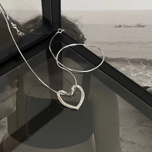 925 Sterling Silver Heart Pendant Necklace Minimalist Hollow Love Snake Chain Jewelry For Women Elegant