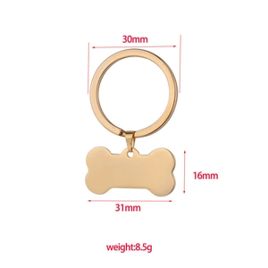 Golden bone-shaped stainless steel dog tag keychain with polished mirror finish surface