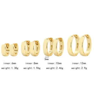 Minimalist S925 sterling silver gold hoops in 6mm, 8mm, 10mm, and 12mm sizes