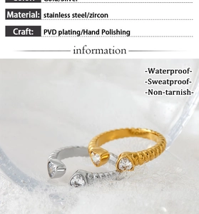 Detail of waterproof stainless steel threaded rings with zircon hearts in water