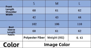 Size chart for women's high neck knitted cardigan showing S, M, and L measurements in cm