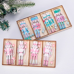 Wooden Nutcracker Christmas Tree Hanging Ornaments Macaron Color Soldier Doll Festive Party Decor Holiday Gifts