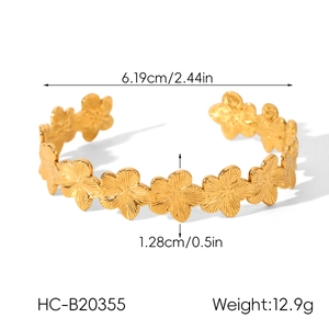 Spécifications de taille pour le bracelet manchette en acier inoxydable doré à fleurs