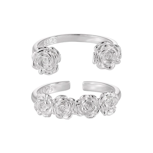 S925 sterling silver open rings with elegant rose flower design for women in silver color