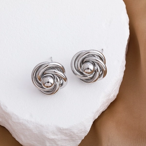 French vintage 18k gold plated rose earrings with knot design on textured stone