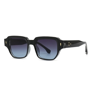 Modern square thick frame sunglasses with blue gradient lenses and star metal detail