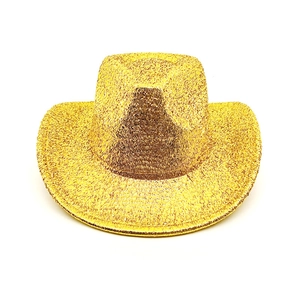 Sparkling golden glitter cowboy hat for party and stage performance on white background