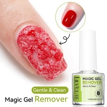 Detailed demonstration of LILY CUTE 7ml Magic Gel Remover peeling off red nail polish