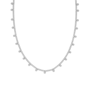 Minimalist silver bead necklace in polished steel with symmetrical pendant design