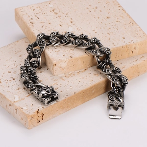 Men Skull Chain Bracelet 304 Stainless Steel Punk Gothic Retro Double Row Heavy Metal Jewelry For Male Hip Hop Accessory