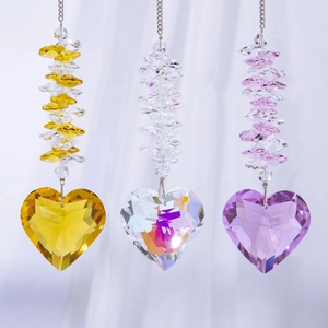 Heart Shaped Crystal Suncatcher Hanging Ornament With Metal Chain For Home Garden Window Decoration Iridescent Prism
