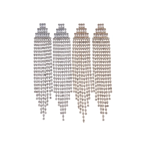 Elegant geometric tassel earrings with zircon crystal fringes in silver and gold tone