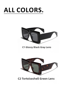 Detail of square oversized sunglasses in glossy black and tortoise shell frames