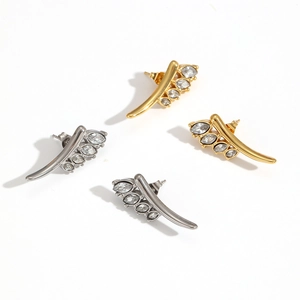 Elegant marquise-cut crystal ear crawlers in gold and silver stainless steel finishes