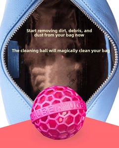 Pink honeycomb cleaning ball for bags removes dust and crumbs inside purses and backpacks