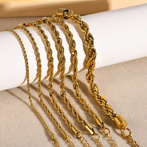 18K gold stainless steel twisted rope chains for women available in six different sizes