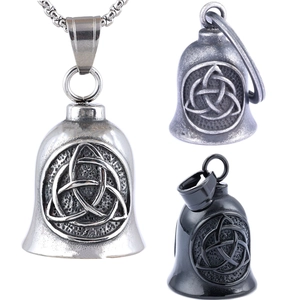 Punk style stainless steel Viking bell pendants in silver, antique, and matte black finishes