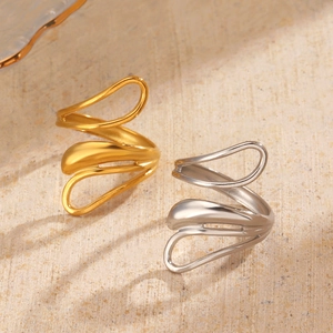 Minimalist stainless steel open rings with irregular geometric hollow design in gold and silver