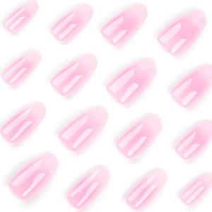 Classic French gradient light pink semi-transparent coffin false nails in a 24pc set