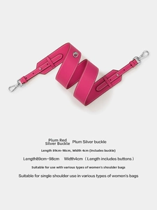 Adjustable 4cm wide fuchsia leather bag strap with silver hooks, 89cm to 98cm length