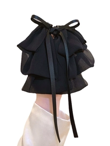Elegant French style black chiffon bow hair claw clip with long flowing ribbon streamers