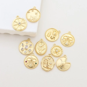 Gold-plated brass DIY pendants with cubic zirconia for jewelry making and crafts